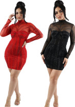 Sexy Solid Color Long Sleeve Beaded Bodycon Dress Sexy Solid Color Long Sleeve Beaded Bodycon Dress