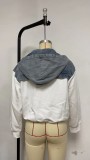 Autumn Fashion Loose Casual Denim Patchwork Hooded Women Hoodies