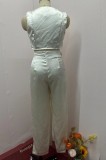 Summer women's solid color v-neck vest wide-leg trousers fashion set