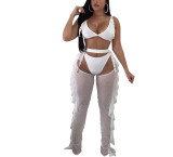Women's Sexy Mesh Beading Mesh Ruffle Pants Set