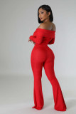 Summer Women's Clothing Solid Color Fashion Off Shoulder Long Sleeve Top Wide Leg Pants Two Piece Set