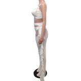 Women's Sexy Mesh Beading Mesh Ruffle Pants Set