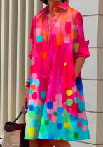 Fashion Print Turndown Collar Long Women's Shirt Dress Fashion Print Turndown Collar Long Women's Shirt Dress