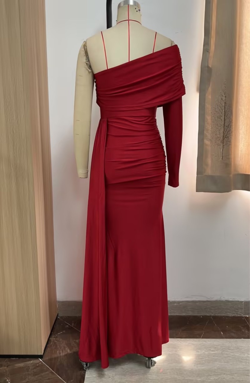 Summer Casual Sexy Women's Solid Color Slash Shoulder Slim Waist Long Dress