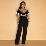 Women Summer Off Shoulder Short Sleeve Wide Leg Jumpsuit
