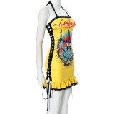 Women print lace lace Halter Neck Dress