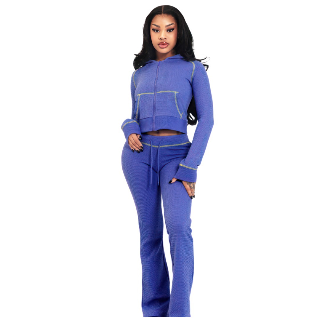 Women Waffle Hooded Two-piece Set