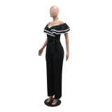 Women Summer Off Shoulder Short Sleeve Wide Leg Jumpsuit