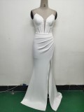Elegant Fishbone Strapless Slim Waist Slit Evening Dress