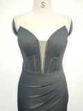 Elegant Fishbone Strapless Slim Waist Slit Evening Dress