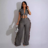 Women Sexy Lace-Up Tassel Jumpsuit