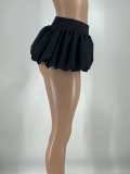 Women Solid Stretch Pleated Skirt Bubble Skirt