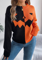 Women Halloween Pumpkin Contrast Knitting Long Sleeve Sweater Women Halloween Pumpkin Contrast Knitting Long Sleeve Sweater