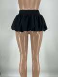 Women Solid Stretch Pleated Skirt Bubble Skirt