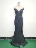 Elegant Fishbone Strapless Slim Waist Slit Evening Dress