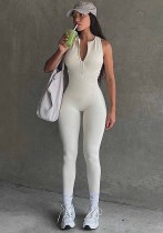 Fashion Sports Women's Clothing Solid Color Zipper Patchwork Hollow Low Back Tight Fitting Sleeveless Jumpsuit