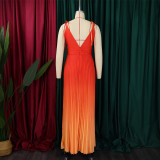 Summer Lace-Up Strap Low Back Sexy Gradient Color Long Dress