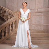 V-Neck Low Back Summer Chiffon Split Elegant Formal Party Women Evening Dress