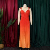 Summer Lace-Up Strap Low Back Sexy Gradient Color Long Dress