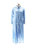 Women Shiny Satin Loose Casual Shirt Dress