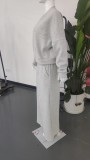 Spring autumn two-piece trendy solid color zipper long sleeve loose top elastic sweatpants two-piece set