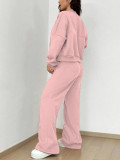Spring autumn two-piece trendy solid color zipper long sleeve loose top elastic sweatpants two-piece set