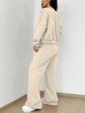 Spring autumn two-piece trendy solid color zipper long sleeve loose top elastic sweatpants two-piece set