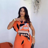 Printed Slash Shoulder Irregular Wide Leg Jumpsuit