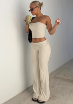 Women Fall Solid Strapless Top and Bell Bottom Long Pants Two-piece Set Women Fall Solid Strapless Top and Bell Bottom Long Pants Two-piece Set