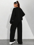 Spring autumn two-piece trendy solid color zipper long sleeve loose top elastic sweatpants two-piece set