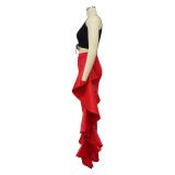 Fashion Women's Sexy high waist Ruffle See-Through Lace Pants