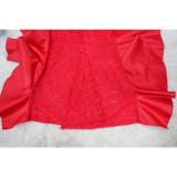Fashion Women's Sexy high waist Ruffle See-Through Lace Pants