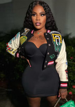 Women Fall/Winter Style Street Print Ribbed Baseball Jacket Women Fall/Winter Style Street Print Ribbed Baseball Jacket