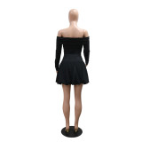 Fashion Off Shoulder Long Sleeve Solid Color Short Dress For Women