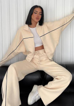 Casual Tracksuit Long Sleeve Turtleneck Zipper Long Sleeve Sports Top Striped Trousers