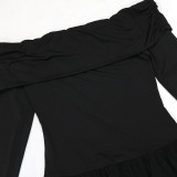 Fashion Off Shoulder Long Sleeve Solid Color Short Dress For Women