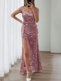 Chic Split Formal Party Long Sequin Evening Dress