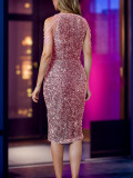 Women's Sexy Chic Chain Sleeveless Sequin Tight Fitting Formal Party Dress
