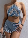 Summer Rhinestone Chain Sexy Low Back Vest For Women