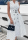 Spring Women's Fashion Chic Striped Sleeveless Turndown Collar A-Line Dress