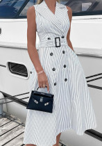 Spring Women's Fashion Chic Striped Sleeveless Turndown Collar A-Line Dress Spring Women's Fashion Chic Striped Sleeveless Turndown Collar A-Line Dress
