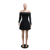 Fashion Off Shoulder Long Sleeve Solid Color Short Dress For Women