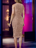Women's Sexy Chic Chain Sleeveless Sequin Tight Fitting Formal Party Dress