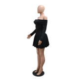 Fashion Off Shoulder Long Sleeve Solid Color Short Dress For Women
