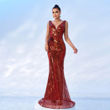 Strap Chic V-Neck Sexy Long Sequin Formal Party Fishtail Evening Dress Bridesmaid Dresses For Women