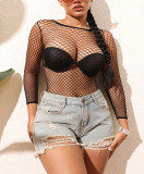 Round Neck Long Sleeve Women's Sexy Fishnet Nightdress Sexy Net Clothes