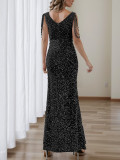 Chic Split Formal Party Long Sequin Evening Dress