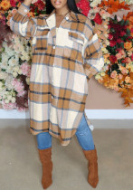 Autumn And Winter Women's Long Sleeve Plaid Shirt Long Coat Autumn And Winter Women's Long Sleeve Plaid Shirt Long Coat