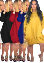 Spring And Autumn Women's Long Sleeve Solid Color Loose Casual Dress Spring And Autumn Women's Long Sleeve Solid Color Loose Casual Dress