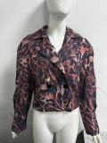 Women Long Sleeve Crop Leopard Blazer Jacket